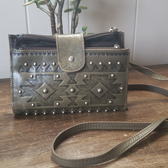 American West Bags American West Olive Green Leather Silver Studded